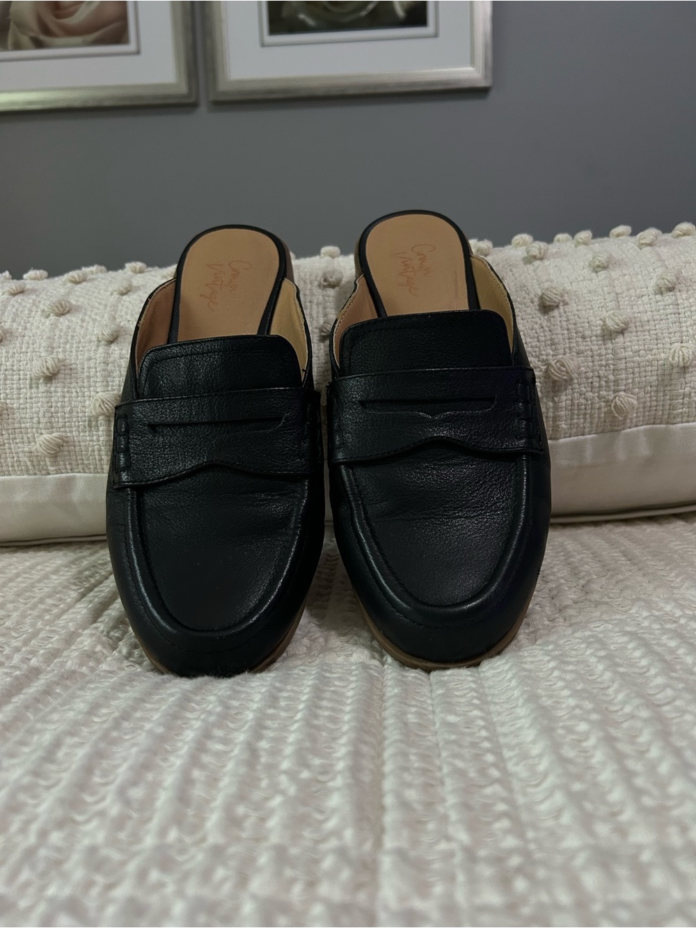 Black Leather Slip-On Loafer Mules